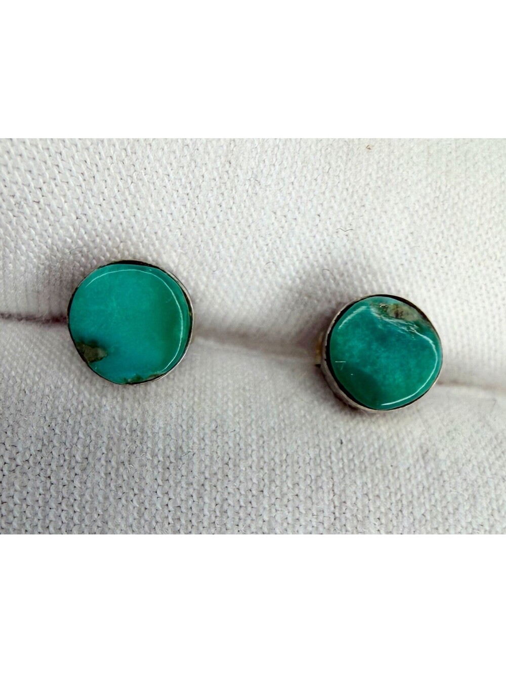 Vtg Turquoise Stud Earrings Sterling Silver Native American Style Matrix Teal